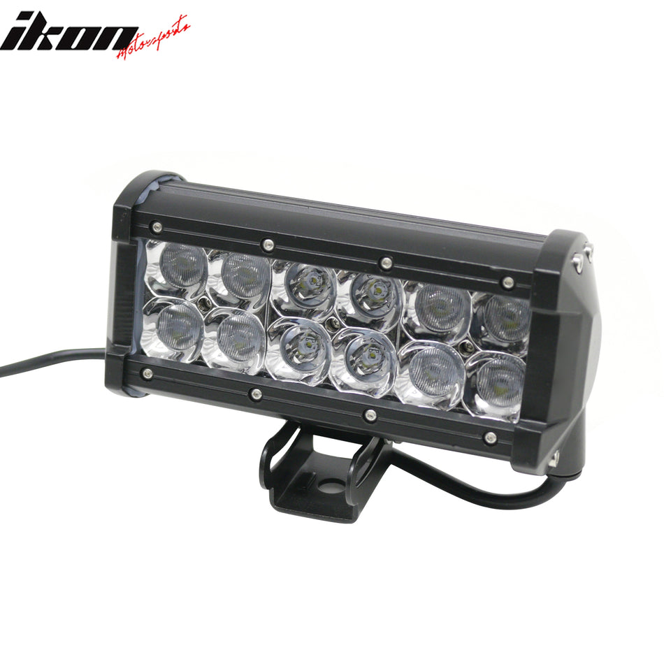 IKON MOTORSPORTS LED Light Bar, Compatible with Universal, Black 7" 36W 12 LED 2 Row 8 Spot Center + 60 Flood Outer LED Work Light Bar Spot Flood Combo Truck SUV ATV Off Road