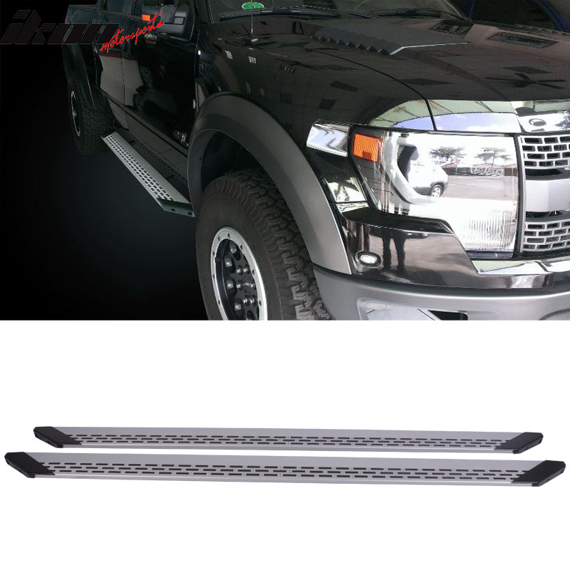 Compatible With 2007-2013 Sierra Silverado Crew Cab Gray Black Running Board Step Bar + Brackets