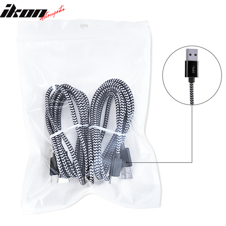 IKON MOTORSPORTS Type C USB Charge Cable Black Grey Fast Charging Data Sync Cable Nylon 6Ft 2Pcs