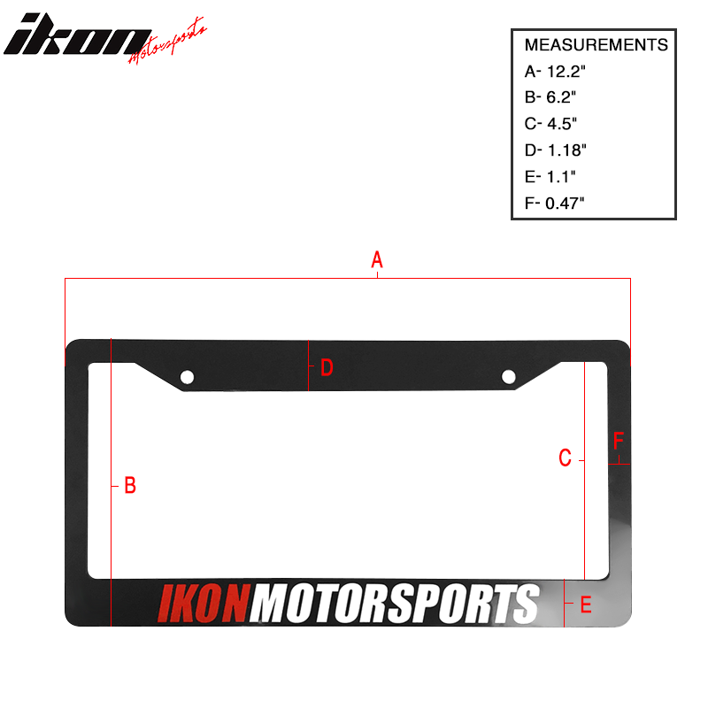 Black Universal IKON MOTORSPORTS Auto Car License Plate Frame Holder Gloss Black