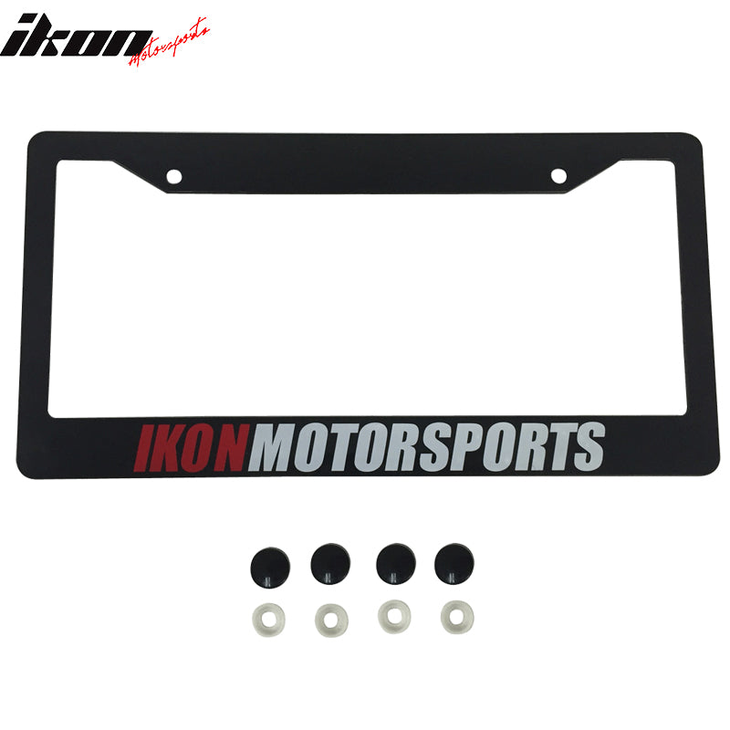 Pair Black License Plate Frame Holder Bracket IKON MOTORSPORTS + Screw Cap