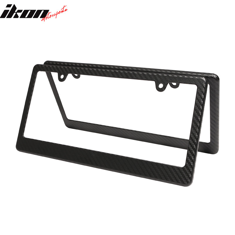x2 Universal Fit Black License Plate Frame Holder Bracket PP Carbon Texture