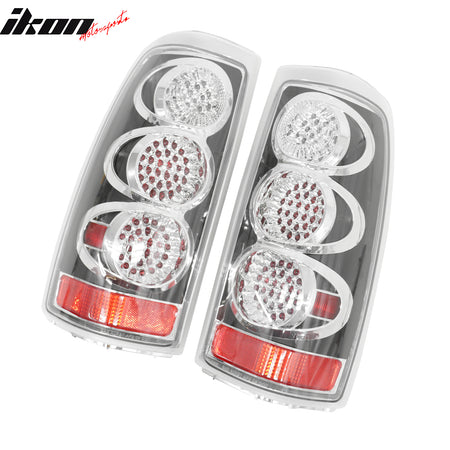IKON MOTORSPORTS Tail Lights, Compatible with 1999-2006 Chevrolet Silverado & GMC Sierra 1500/2500, Chrome Housing Driver Passenger Side Rear Tail Lights Lamps Assembly Replacement, 2PCS