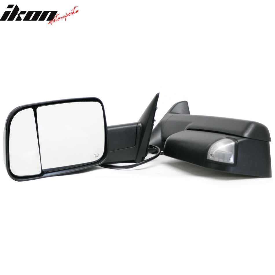 2009-2023 Dodge Ram 1500 2500 3500 Textured Black Towing Mirrors Power Heated w/ LED