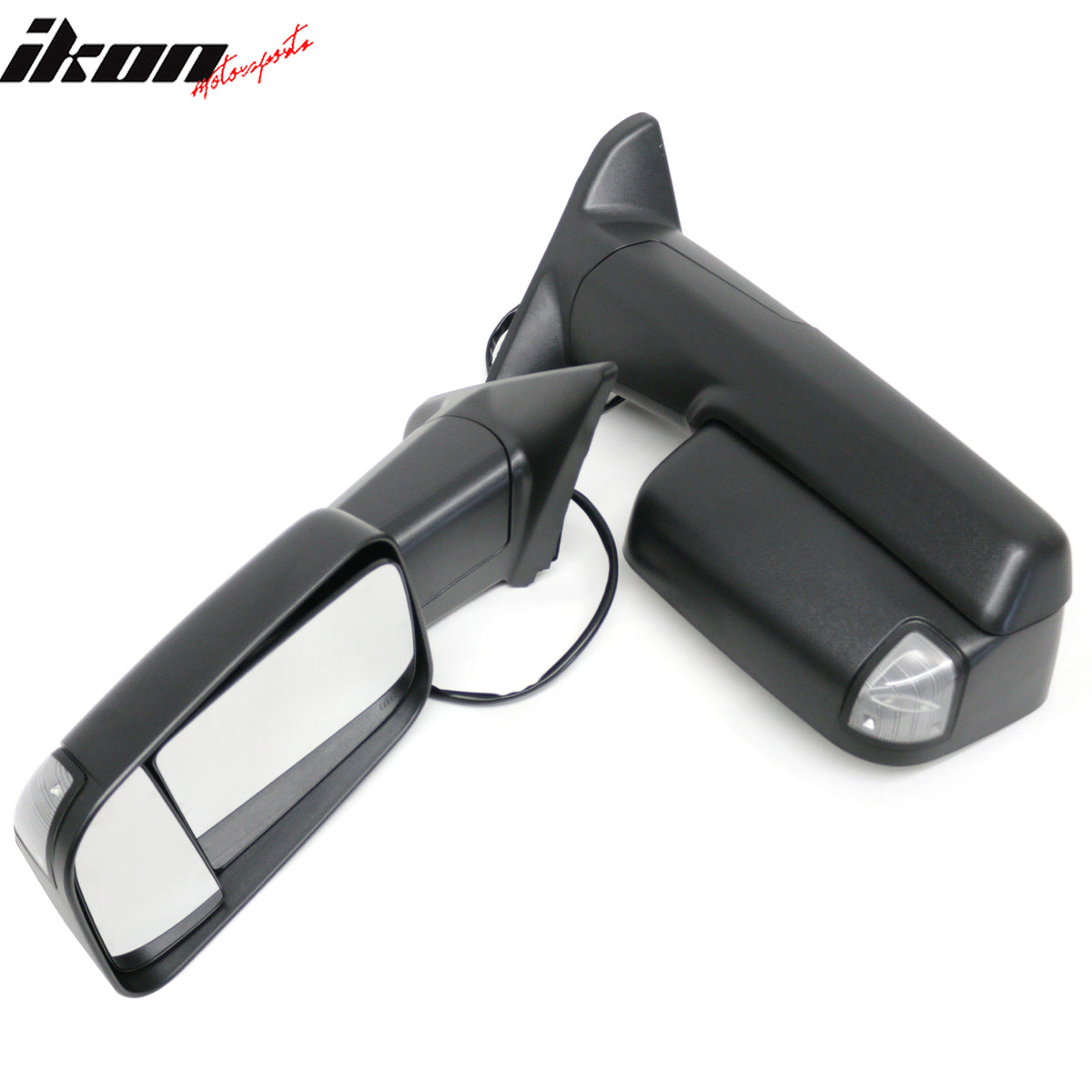 IKON MOTORSPORTS, Towing Mirrors Compatible With 2009-2023 Dodge Ram 1500 Classic/Ram 2500/Ram 3500, Textured Black Side View Towing Mirror Power Heated with Turn Signal & Puddle Light, Pair