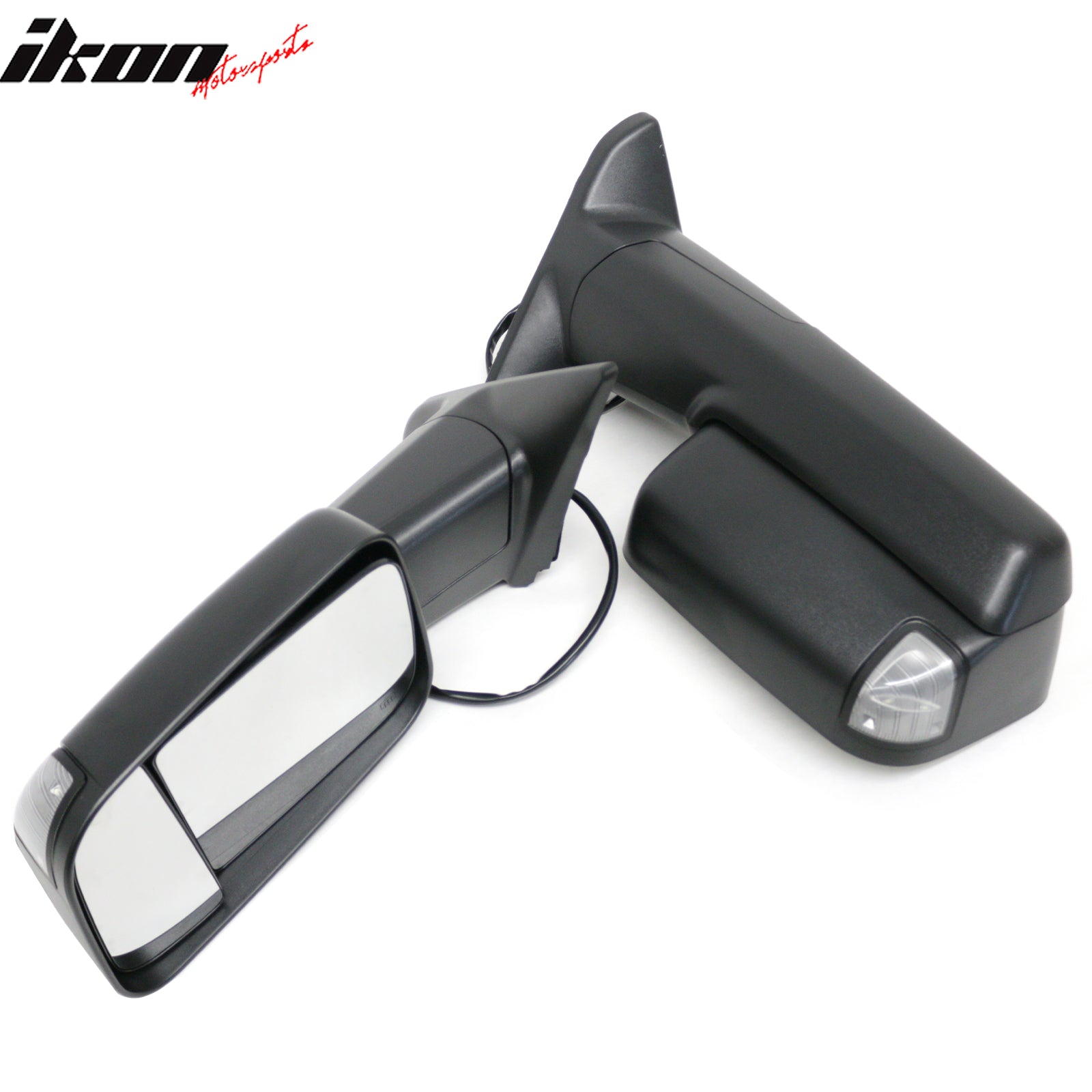 IKON MOTORSPORTS, Towing Mirrors Compatible With 2009-2023 Dodge Ram 1500 Classic/Ram 2500/Ram 3500, Textured Black Side View Towing Mirror Power Heated with Turn Signal & Puddle Light, Pair