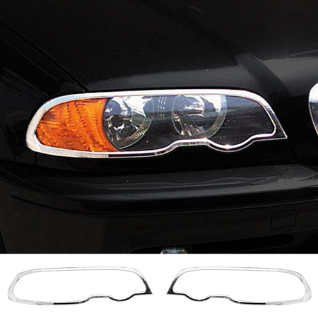 IKON MOTORSPORTS, Headlight Bezel Compatible with 2000-2003 BMW 3-Series E46 Coupe, Chrome ABS Front Head Lights Lamps Exterior Cover Frames Trim Accessories Pair
