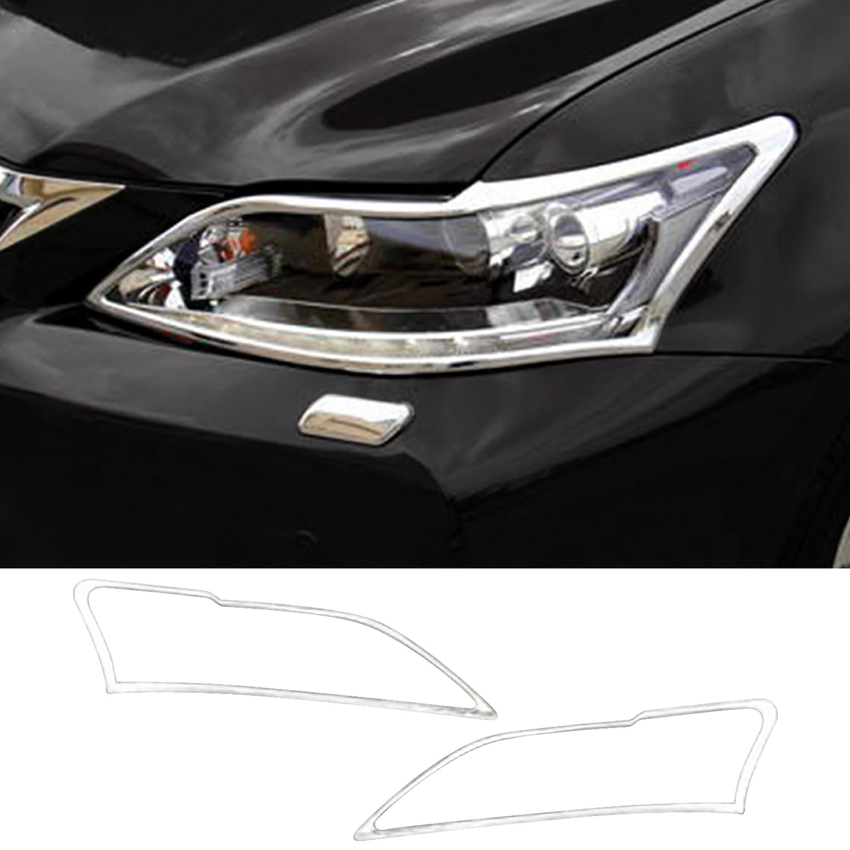 IKON MOTORSPORTS, Headlight Bezel Compatible with 2011-2013 Lexus CT200h, Chrome ABS Front Head Lights Lamps Exterior Cover Frames Trim Accessories Pair