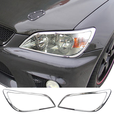 IKON MOTORSPORTS, Headlight Bezel Compatible with 2001-2005 Lexus IS300, Chrome ABS Front Head Lights Lamps Exterior Cover Frames Trim Accessories Pair