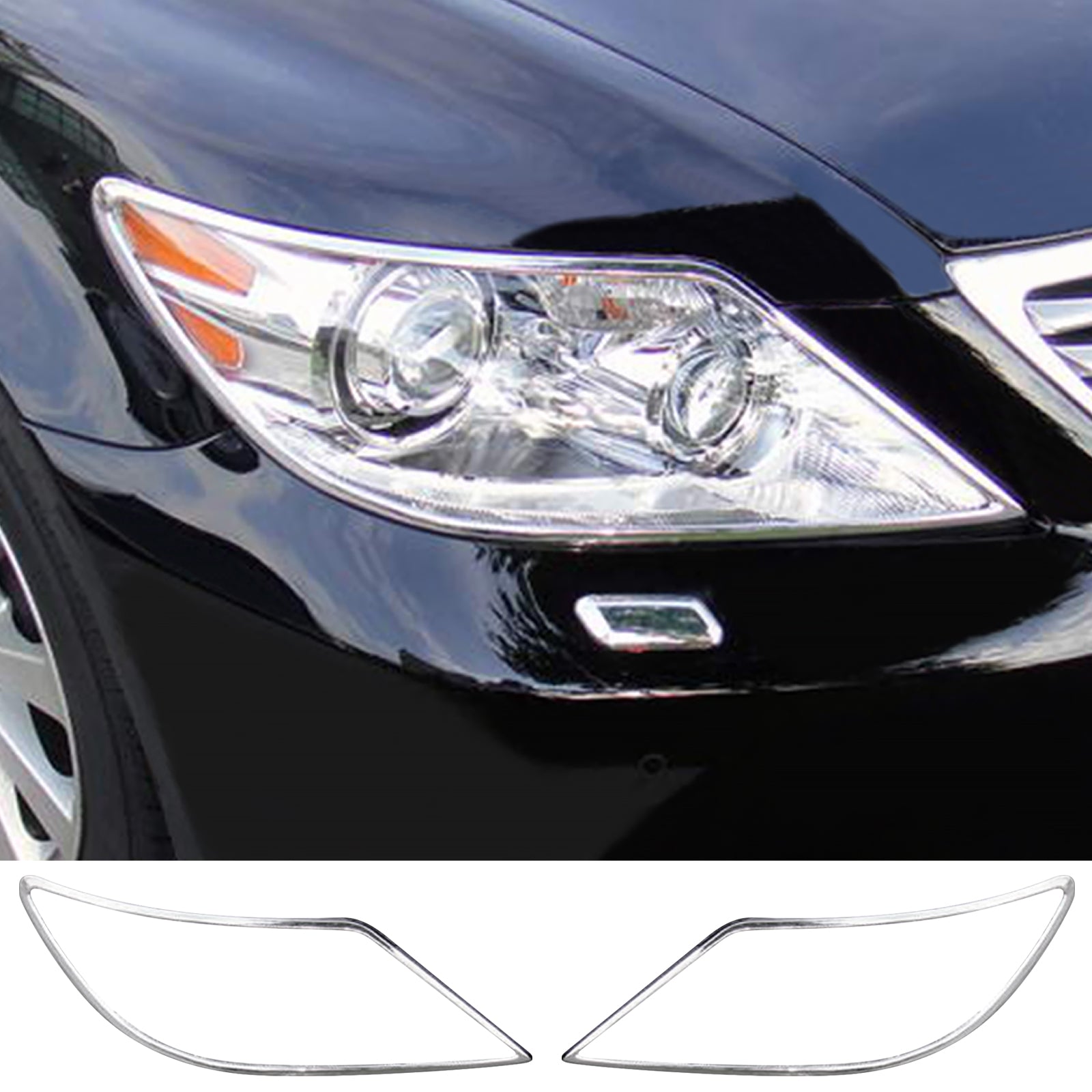 IKON MOTORSPORTS, Headlight Bezel Compatible with 2010-2012 Lexus LS460 LS600h, Chrome ABS Front Head Lights Lamps Exterior Cover Frames Trim Accessories Pair