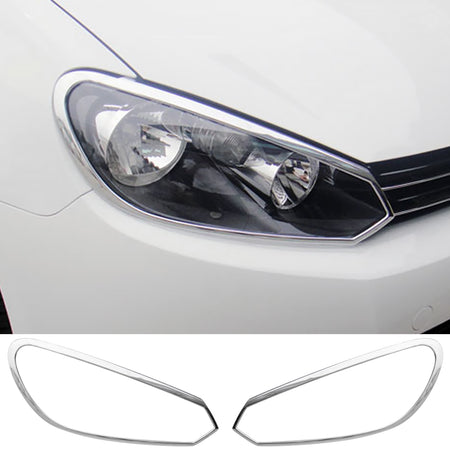 IKON MOTORSPORTS, Headlight Bezel Compatible with 2010-2014 Volkswagen Golf 6 / GTI, Chrome ABS Front Head Lights Lamps Exterior Cover Frames Trim Accessories Pair
