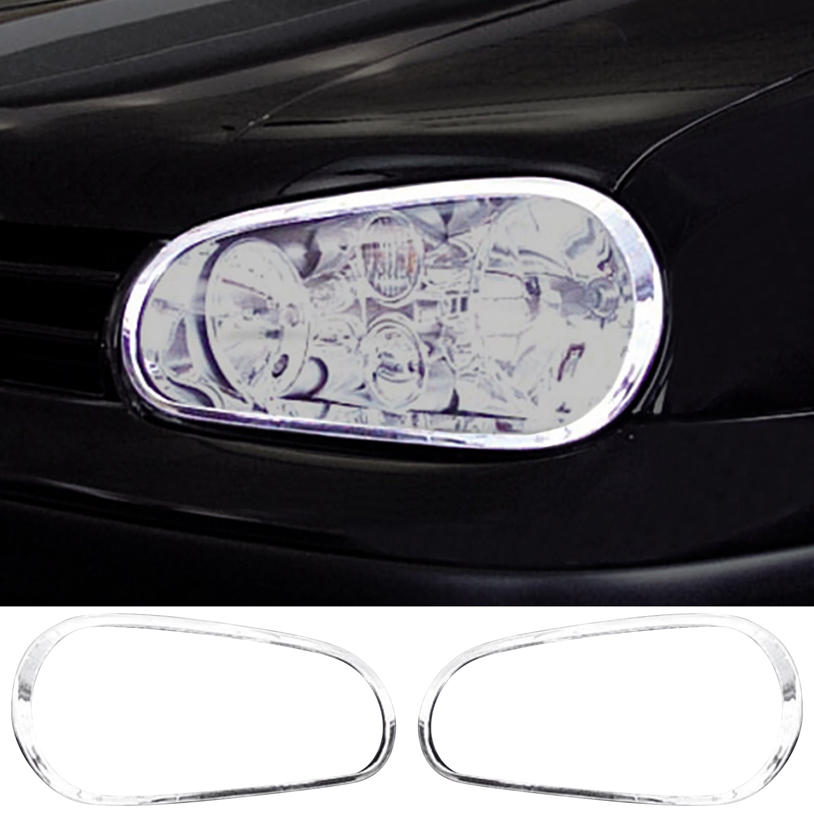 IKON MOTORSPORTS, Headlight Bezel Compatible with 1999-2005 Volkswagen Golf 4 / GTI, Chrome ABS Front Head Lights Lamps Exterior Cover Frames Trim Accessories Pair