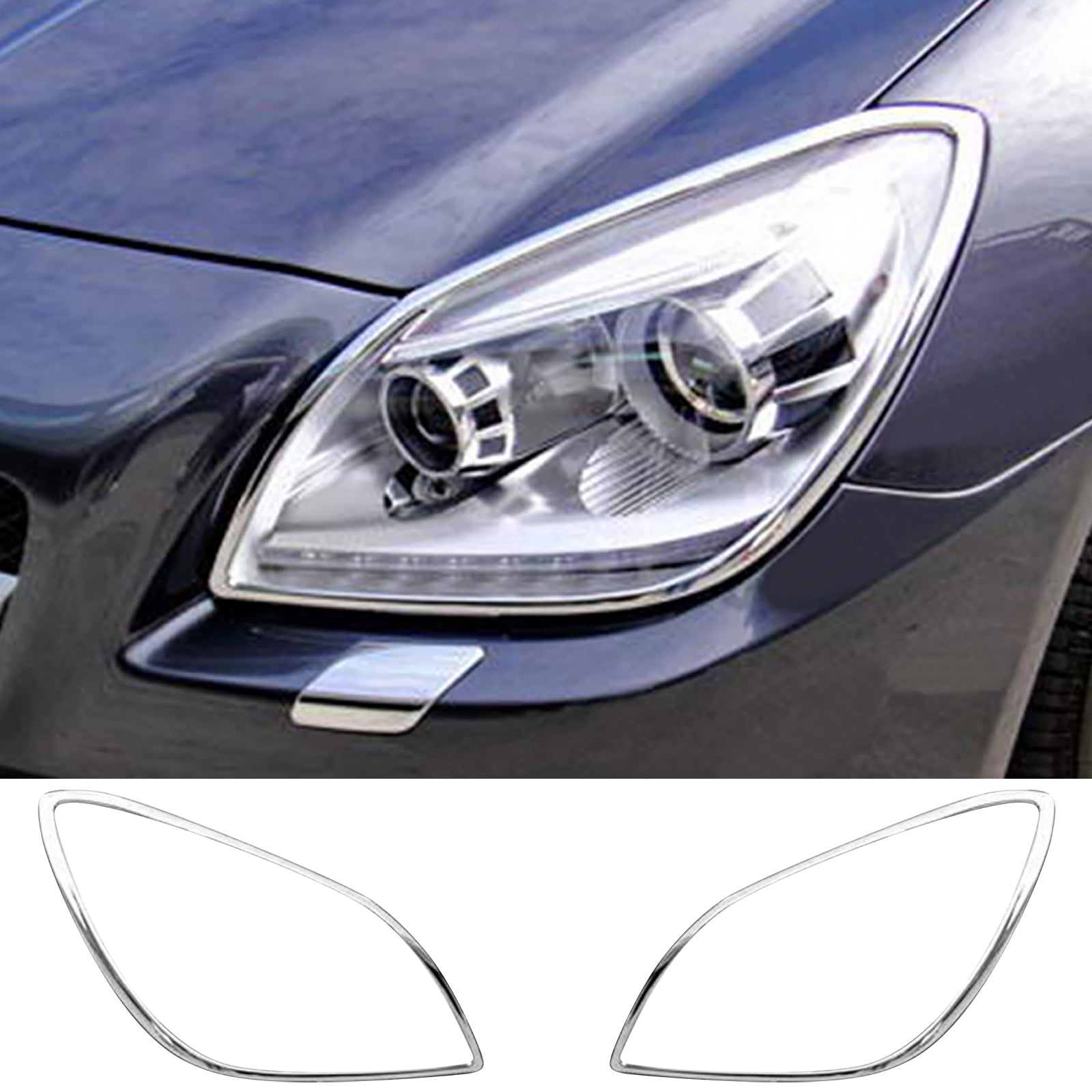 IKON MOTORSPORTS, Headlight Bezel Compatible with 2012-2013 Mercedes-Benz SLK-Class-R172, Chrome ABS Front Head Lights Lamps Exterior Cover Frames Trim Accessories Pair