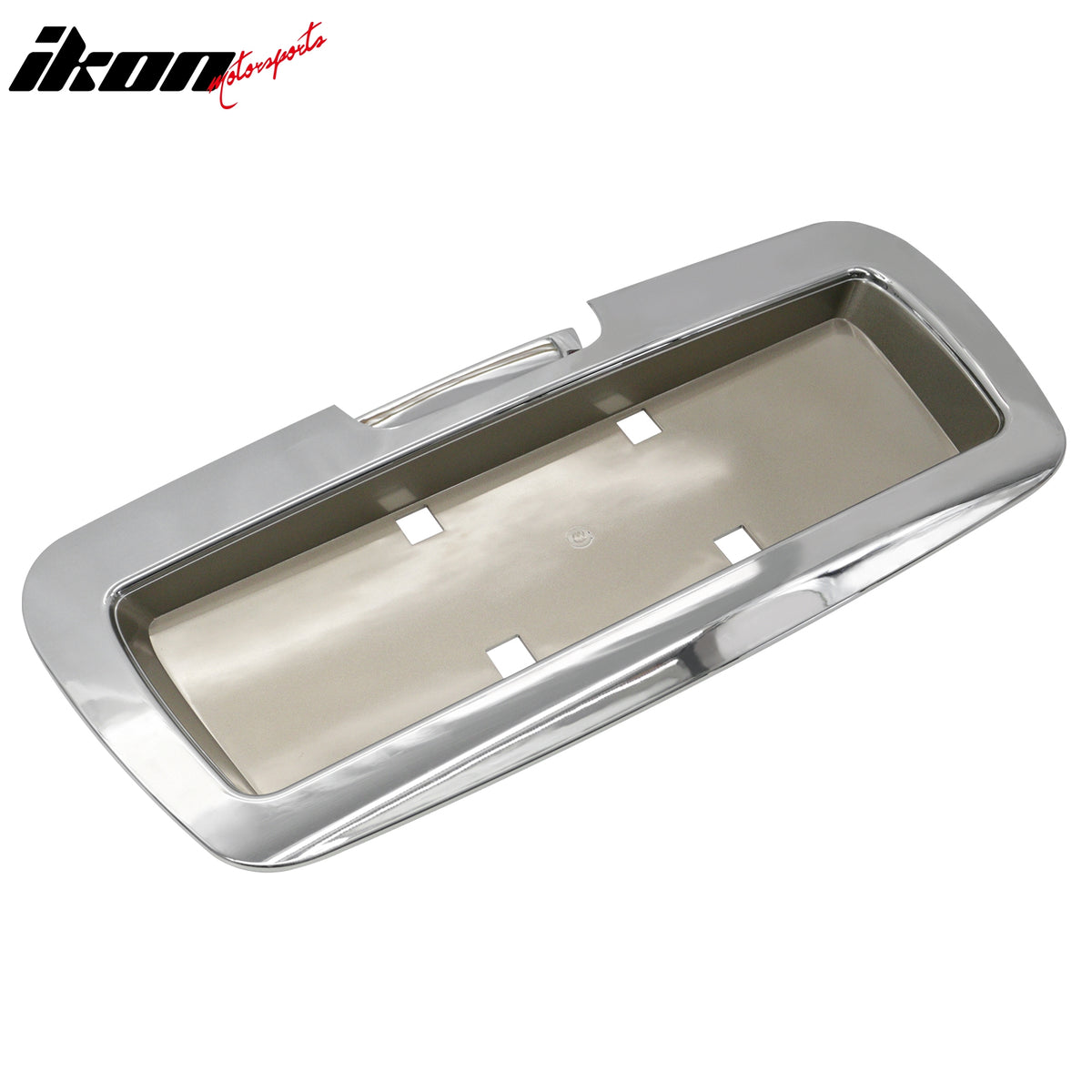 IKON MOTORSPORTS, Rear License Plate Panel Compatible With 2002-2009 Chevy Trailblazer 2002-2009 GMC Envoy Frosted Gold Background with Chrome ABS Rear Trunk Hatch License Holder