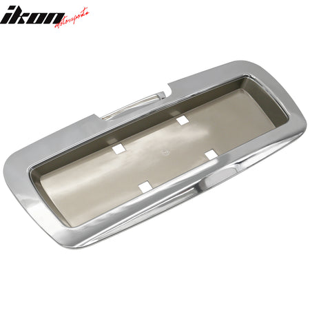 IKON MOTORSPORTS, Rear License Plate Panel Compatible With 2002-2009 Chevrolet Trailblazer& GMC Envoy, Chrome ABS License Frame w/ Frosted Gold Background& Chrome Handle Cover