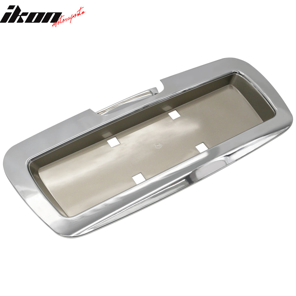 IKON MOTORSPORTS, Rear License Plate Panel Compatible With 2002-2009 Chevrolet Trailblazer& GMC Envoy, Chrome ABS License Frame w/ Frosted Gold Background& Chrome Handle Cover