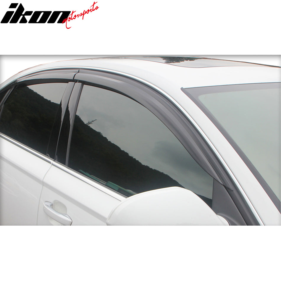 IKON MOTORSPORTS Tape on Window Visors Compatible with 2012-2018 Audi A6, ABS Dark Smoke Rain Guards, Side Window Wind Deflectors 6PCS