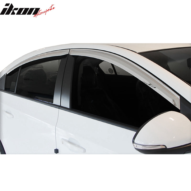 IKON MOTORSPORTS Tape on Window Visors Compatible with 2011-2015 Chevrolet Cruze, ABS Plastic Chrome Rain Guards, Side Window Wind Deflectors 4PCS