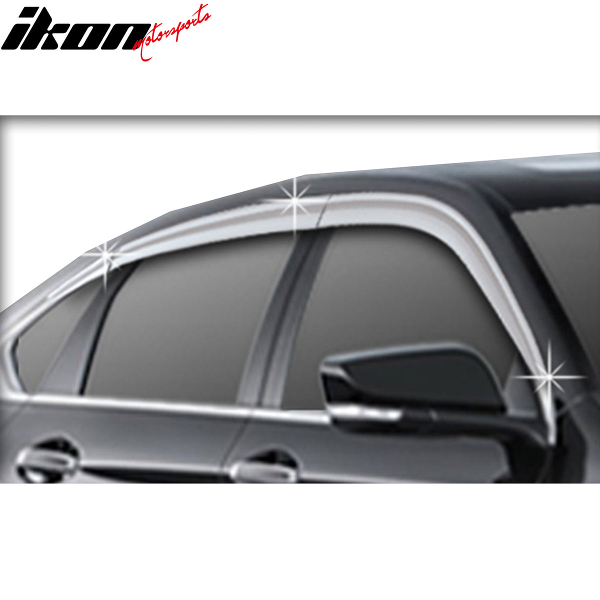 IKON MOTORSPORTS Tape On Window Visors Compatible with 2014-2020 Chevrolet Impala, ABS Plastic Chrome Rain Guards, Side Window Wind Deflectors 6PCS