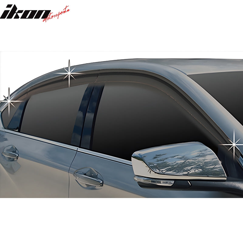 IKON MOTORSPORTS Tape on Window Visors Compatible with 2014-2020 Chevrolet Impala, ABS Plastic Dark Smoke Rain Guards, Side Window Wind Deflectors 6PCS