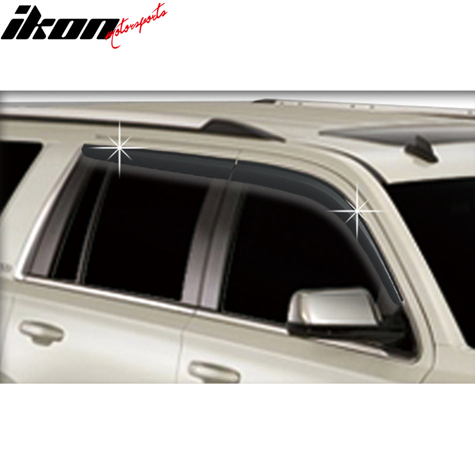 IKON MOTORSPORTS Tape On Window Visors Compatible with 2015-2020 Chevrolet Tahoe, ABS Plastic Dark Smoke Rain Guards, Side Window Wind Deflectors 4PCS