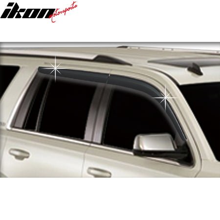 IKON MOTORSPORTS Tape On Window Visors Compatible with 2015-2020 Chevrolet Tahoe, ABS Plastic Dark Smoke Rain Guards, Side Window Wind Deflectors 4PCS