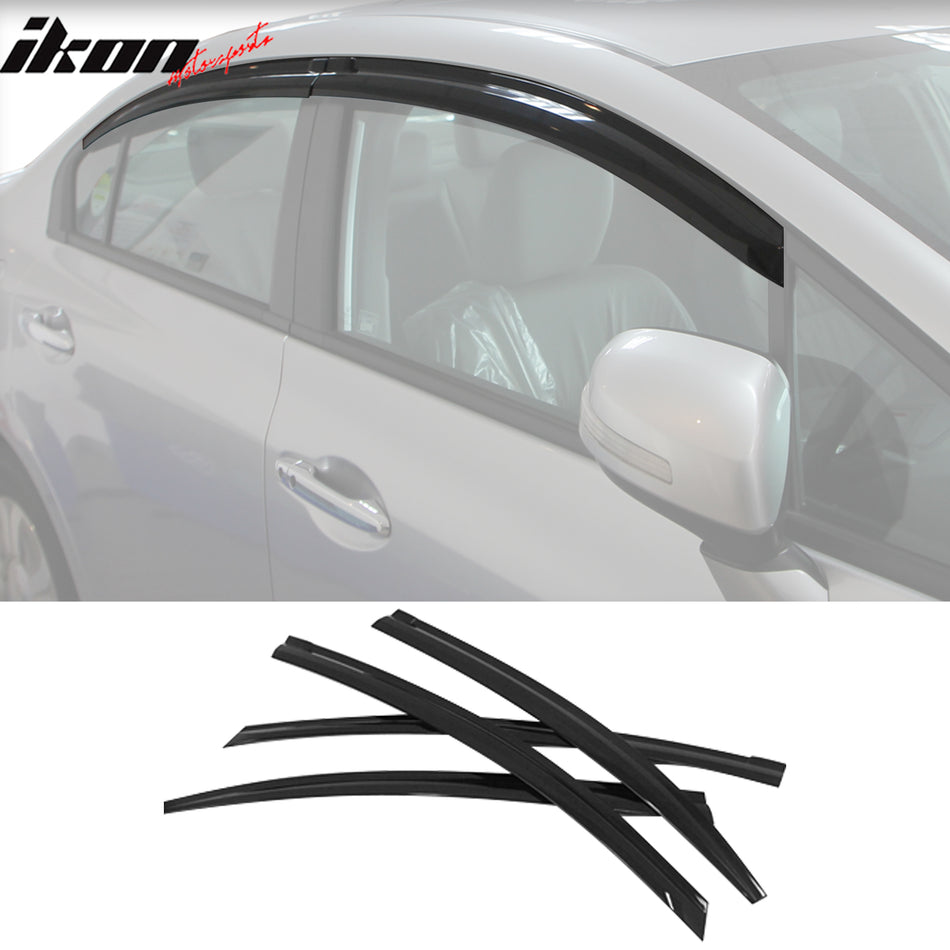 2012-2015 Honda Civic 4DR Window Visor ABS Dark Smoke Rain Guard 4PC