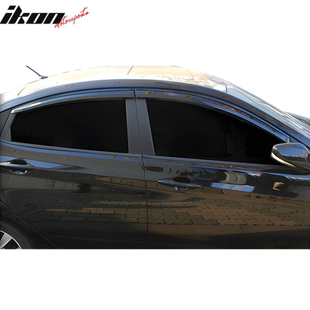 IKON MOTORSPORTS Tape on Window Visors Compatible with 2012-2017 Hyundai Accent Sedan, ABS Plastic Dark Smoke Rain Guards, Side Window Wind Deflectors 4PCS