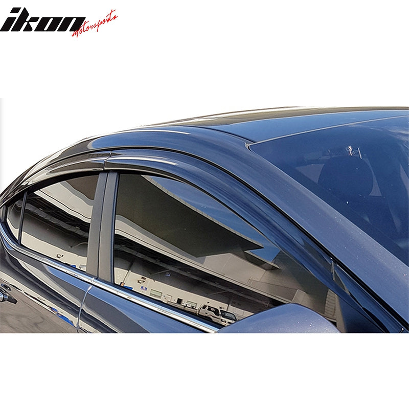 IKON MOTORSPORTS Tape on Window Visors Compatible with 2017-2020 Hyundai Elantra, ABS Plastic Dark Smoke Rain Guards, Side Window Wind Deflectors 4PCS