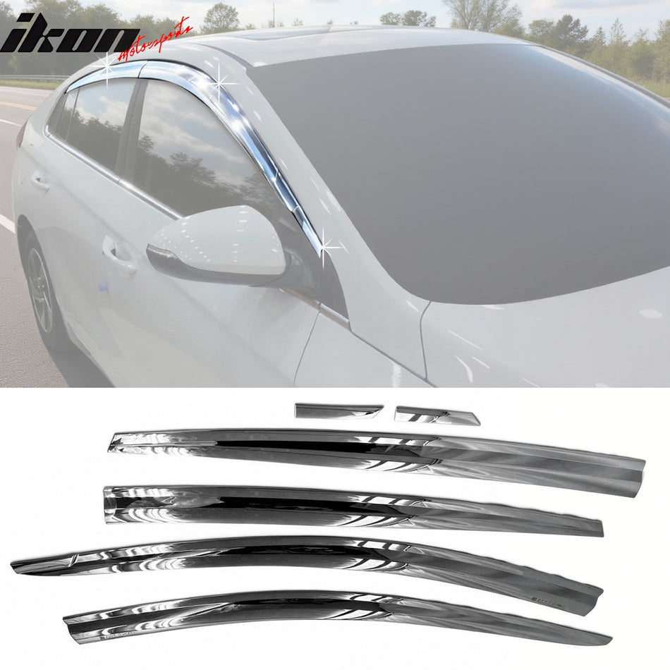 2017-2022 Hyundai Ioniq Window Visor Chrome ABS Sun Rain Guard 6PCS