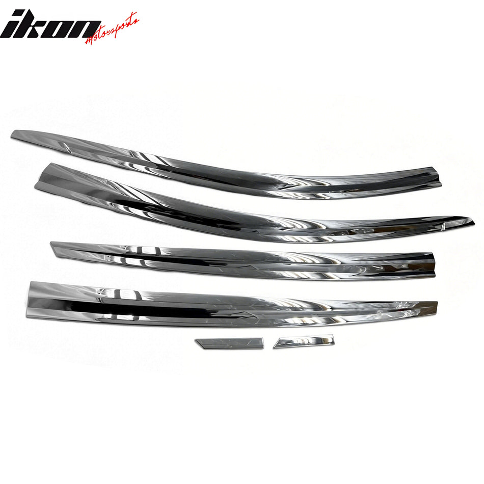 IKON MOTORSPORTS Tape on Window Visors Compatible with 2017-2022 Hyundai Ioniq, ABS Chrome Rain Guards, Side Window Wind Deflectors 6PCS