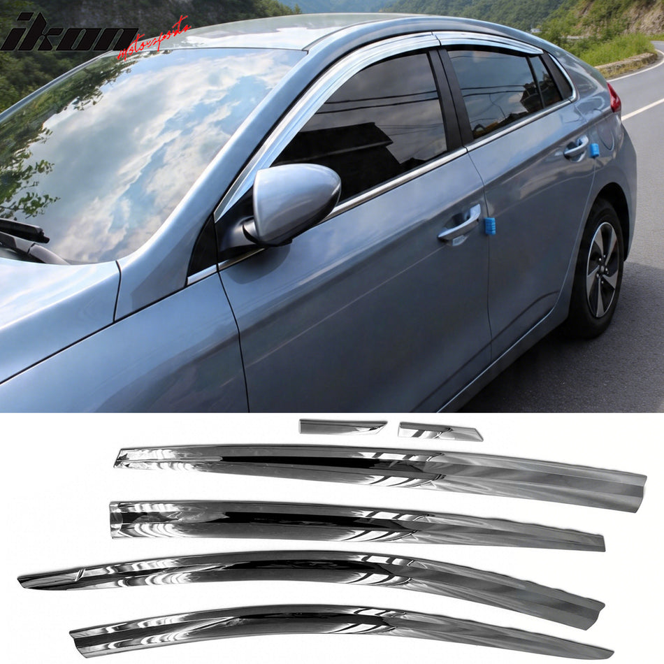 2017-2022 Hyundai Ioniq Window Visor Chrome ABS Sun Rain Guard 6PCS