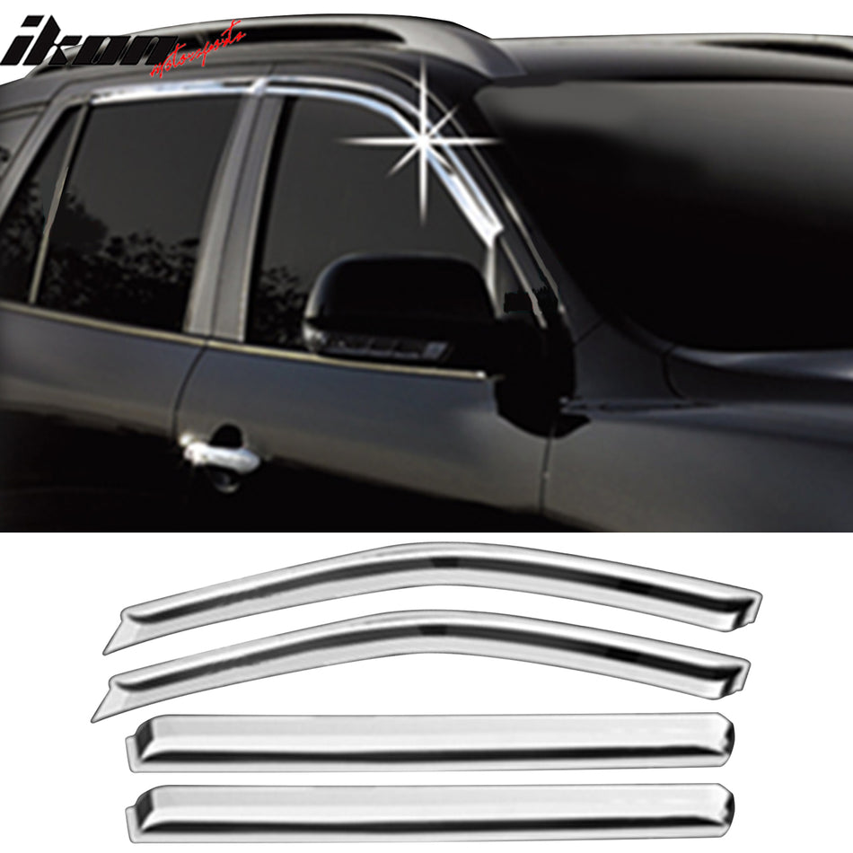 2007-2012 Hyundai Santa Fe Window Visor ABS Chrome Sun Rain Guard 4PC