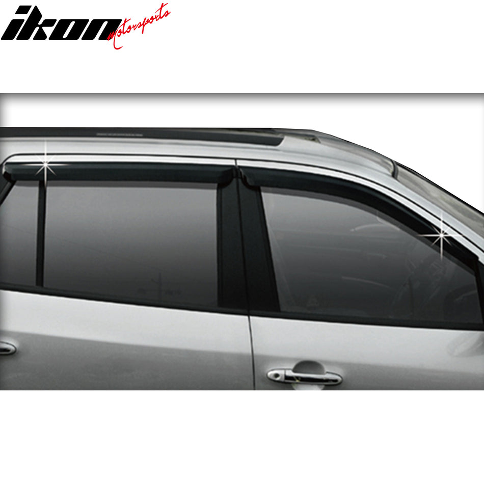 IKON MOTORSPORTS Tape On Window Visors Compatible with 2007-2012 Hyundai Santa Fe, ABS Plastic Dark Smoke Rain Guards, Side Window Wind Deflectors 4PCS