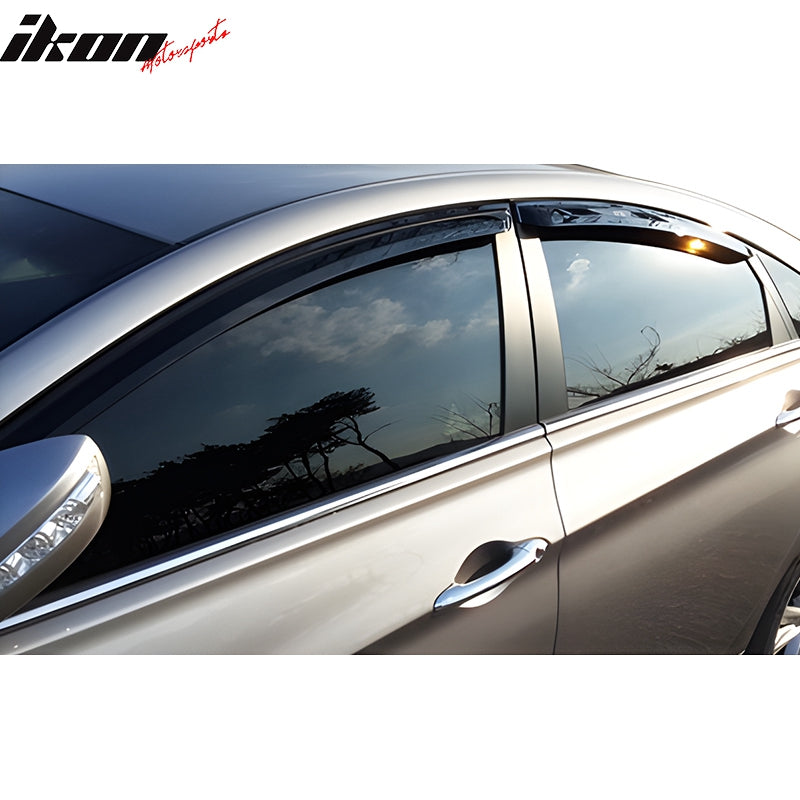 IKON MOTORSPORTS Tape on Window Visors Compatible with 2011-2014 Hyundai Sonata, ABS Plastic Dark Smoke Rain Guards, Side Window Wind Deflectors 4PCS