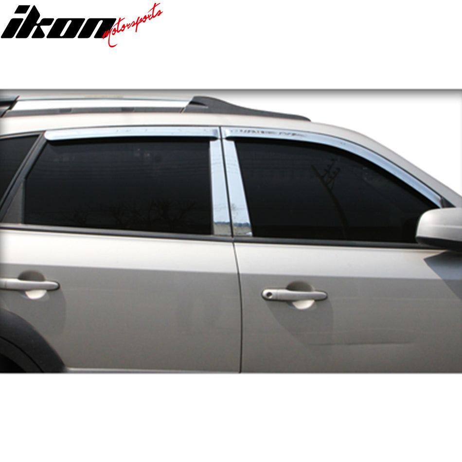 IKON MOTORSPORTS Tape On Window Visors Compatible with 2005-2009 Hyundai Tucson, ABS Plastic Chrome Rain Guards, Side Window Wind Deflectors 4PCS