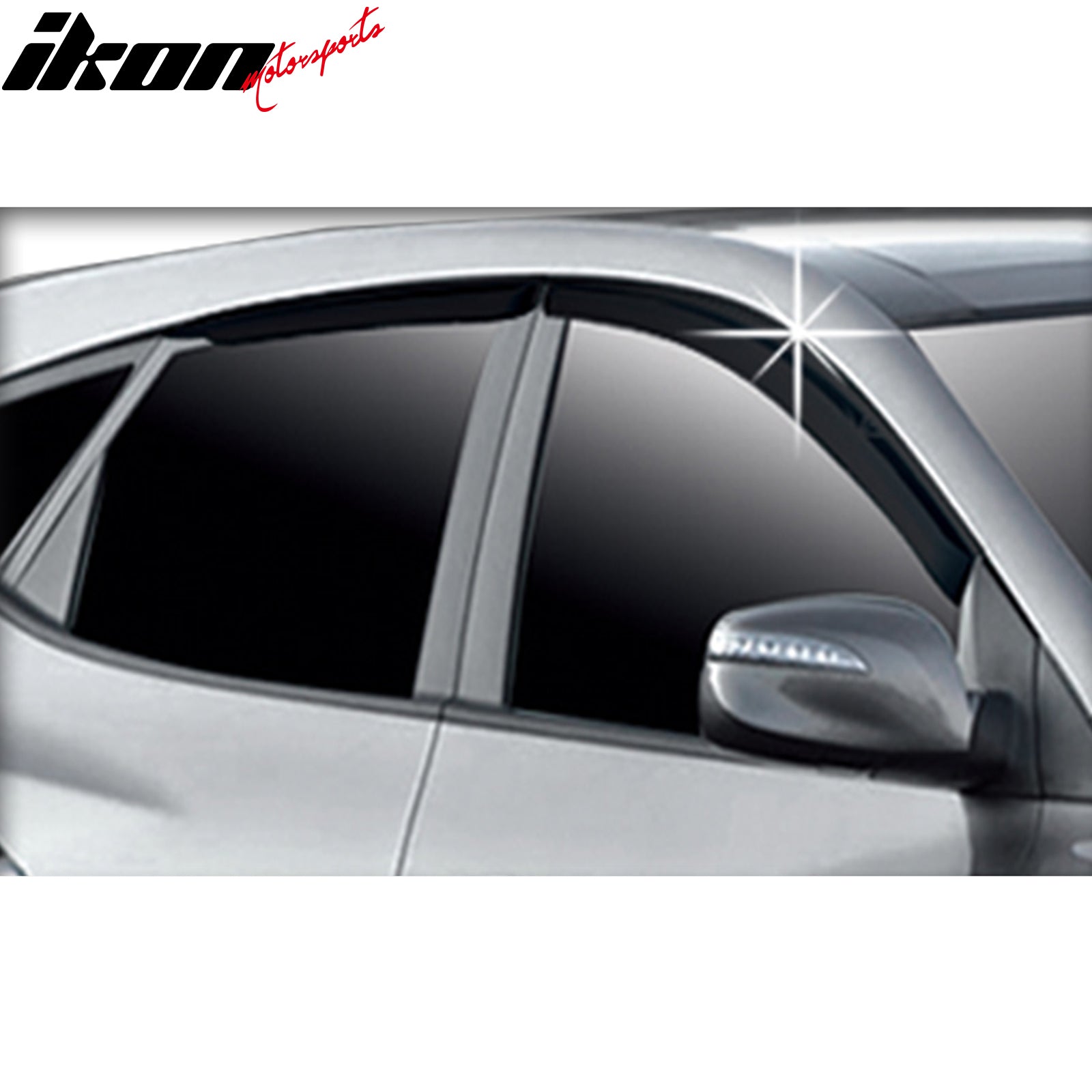 IKON MOTORSPORTS Tape On Window Visors Compatible with 2010-2015 Hyundai Tucson, ABS Plastic Dark Smoke Rain Guards, Side Window Wind Deflectors 4PCS