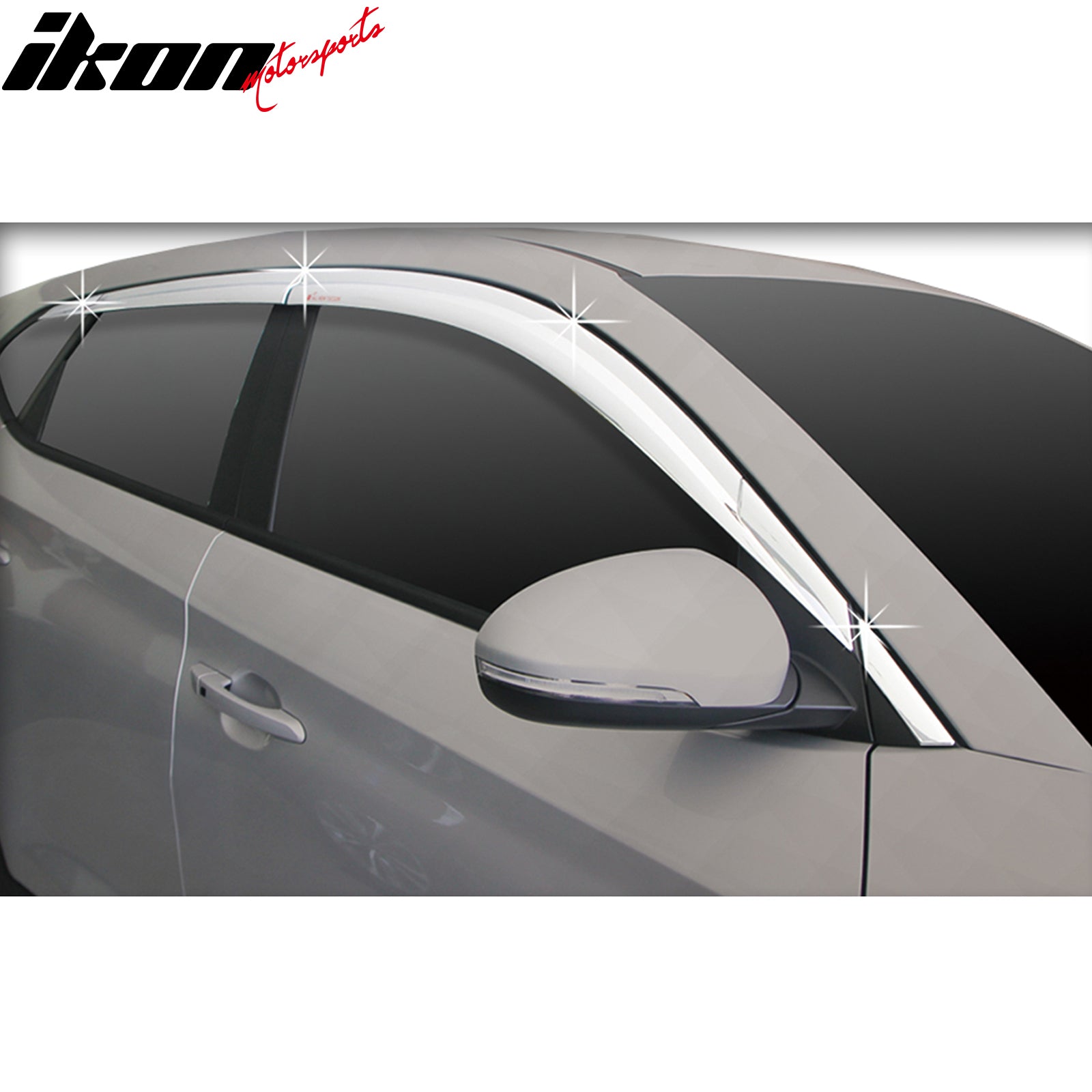 IKON MOTORSPORTS Tape on Window Visors Compatible with 2016-2021 Hyundai Tucson, ABS Chrome Rain Guards, Side Window Wind Deflectors 8PCS