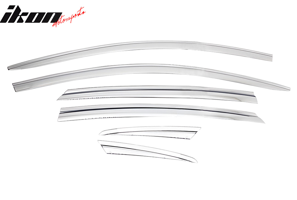 IKON MOTORSPORTS Tape on Window Visors Compatible with 2017-2020 Kia Cadenza, ABS Chrome Rain Guards, Side Window Wind Deflectors 6PCS