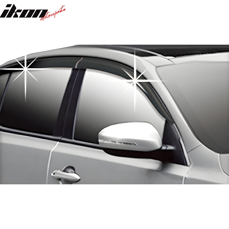 IKON MOTORSPORTS Tape on Window Visors Compatible with 2011-2015 Kia Optima, ABS Plastic Dark Smoke Rain Guards, Side Window Wind Deflectors 4PCS