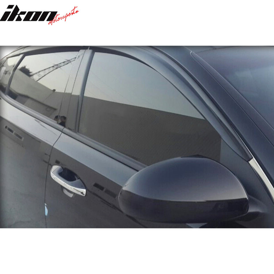 IKON MOTORSPORTS Tape on Window Visors Compatible with 2016-2020 Kia Optima, ABS Dark Smoke Rain Guards, Side Window Wind Deflectors 6PCS