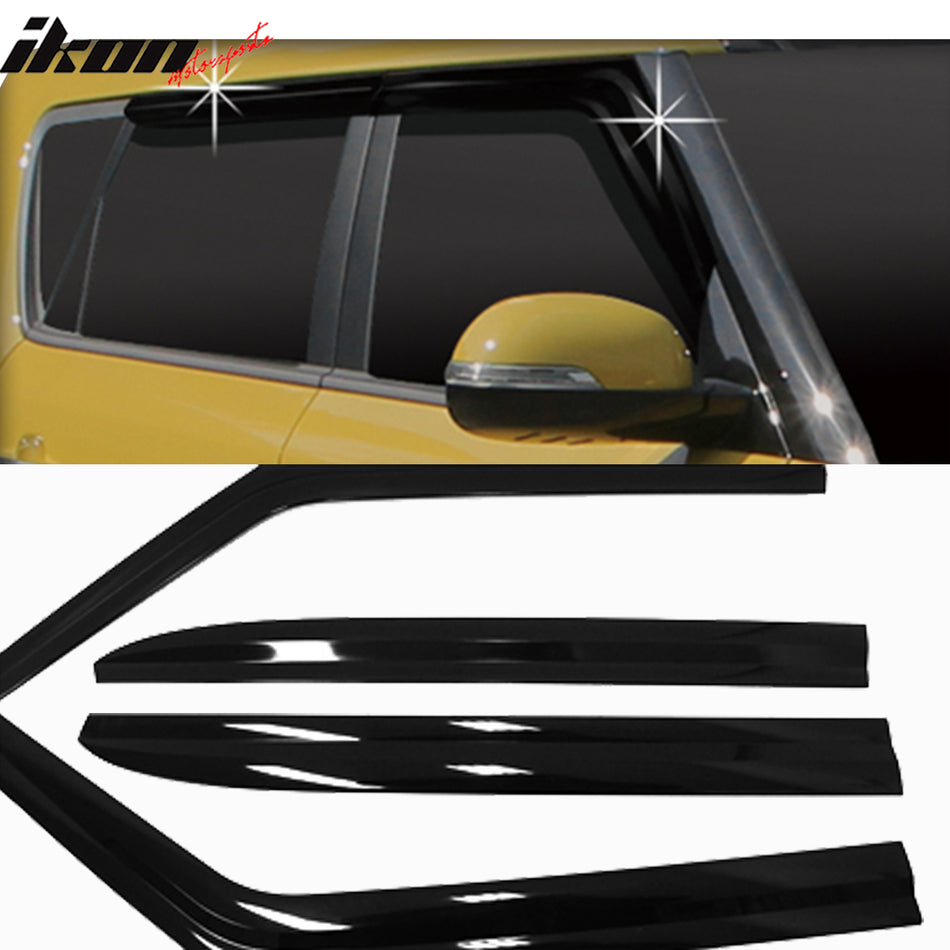 2014-2019 Kia Soul & EV Tape-On Dark Smoke 4PC Window Visors Guard ABS