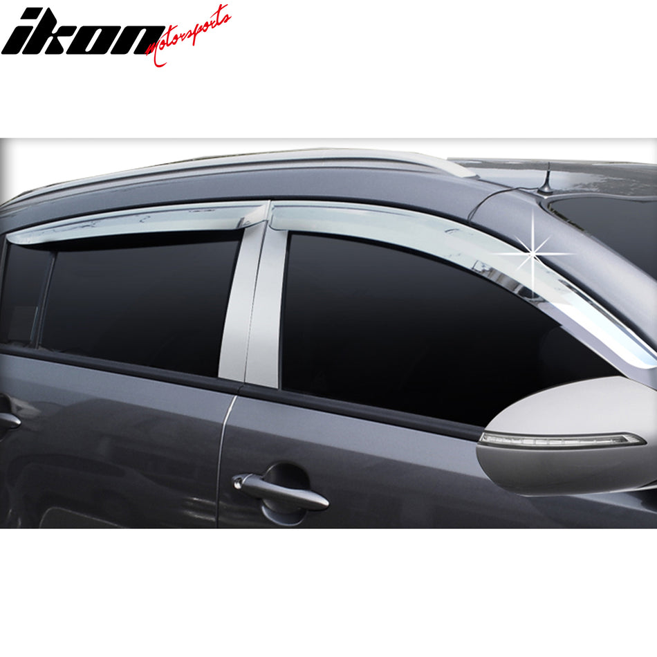 IKON MOTORSPORTS Tape on Window Visors Compatible with 2011-2016 Kia Sportage, ABS Chrome Rain Guards, Side Window Wind Deflectors 4PCS