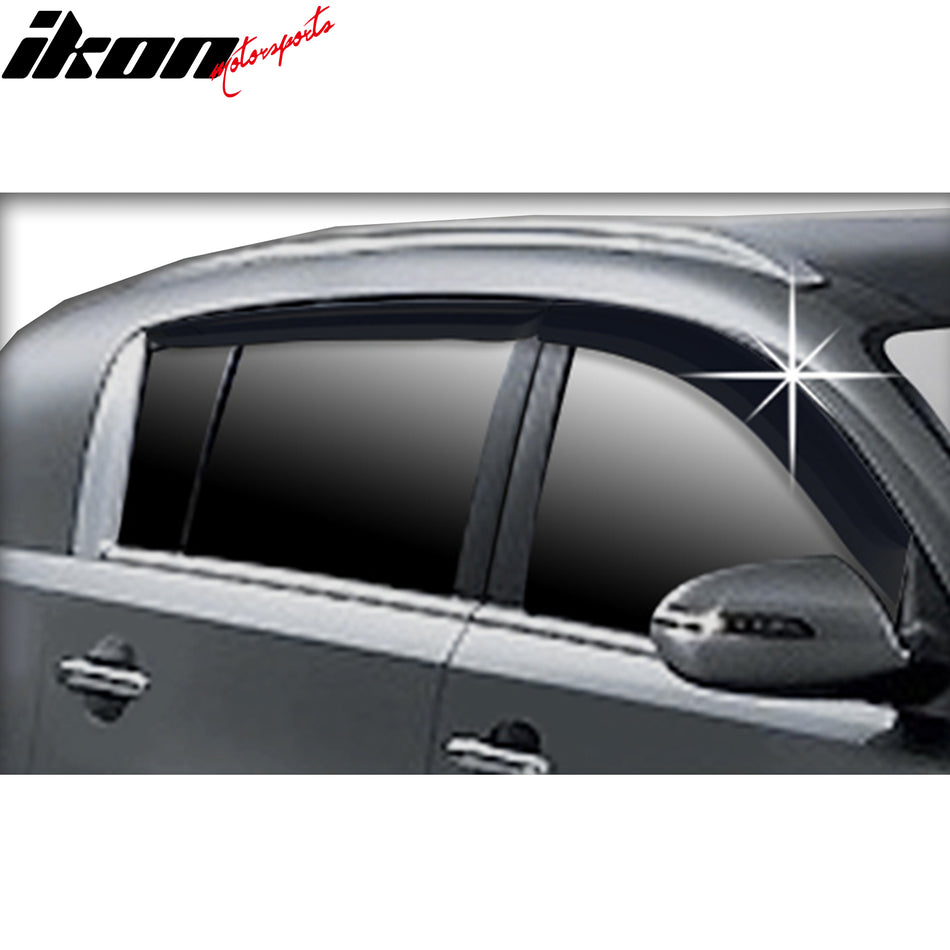 IKON MOTORSPORTS Tape On Window Visors Compatible with 2011-2016 Kia Sportage, ABS Plastic Dark Smoke Rain Guards, Side Window Wind Deflectors 4PCS