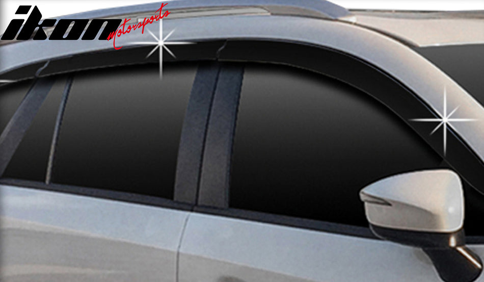 IKON MOTORSPORTS Tape on Window Visors Compatible with 2013-2016 Mazda CX-5, ABS Dark Smoke Rain Guards, Side Window Wind Deflectors 6PCS