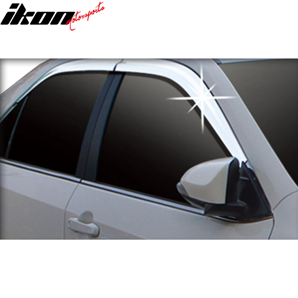 IKON MOTORSPORTS Tape on Window Visors Compatible with 2012-2014 Toyota Camry, ABS Chrome Rain Guards, Side Window Wind Deflectors 4PCS