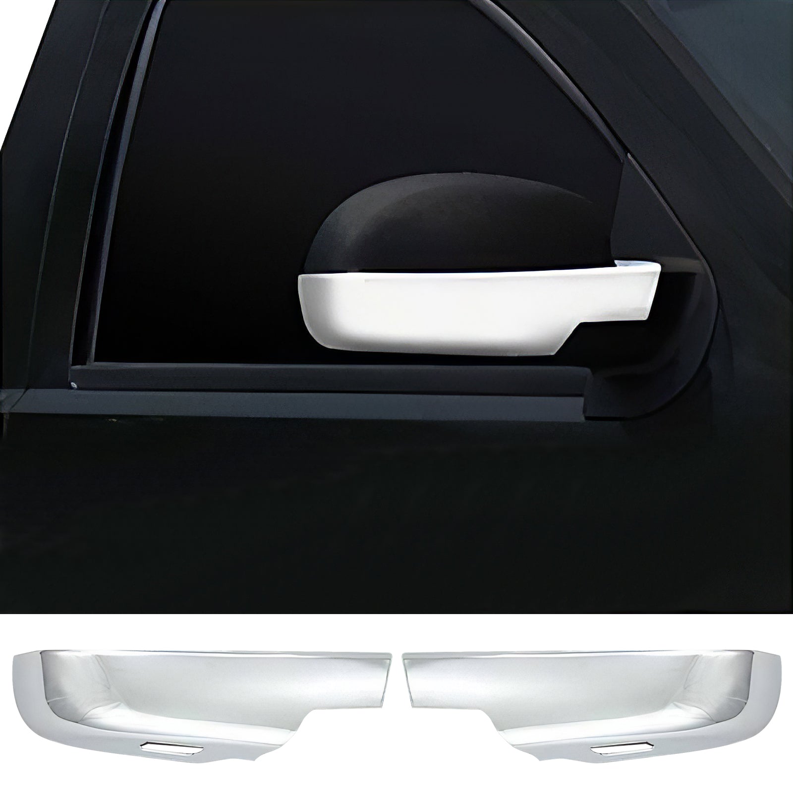 IKON MOTORSPORTS Mirror Cover, Compatible with 2007-2014 Cadillac Escalade, With Puddle Light Cut Out Chrome ABS Plastic Rear View Mirror Protector Cap, 2PCS