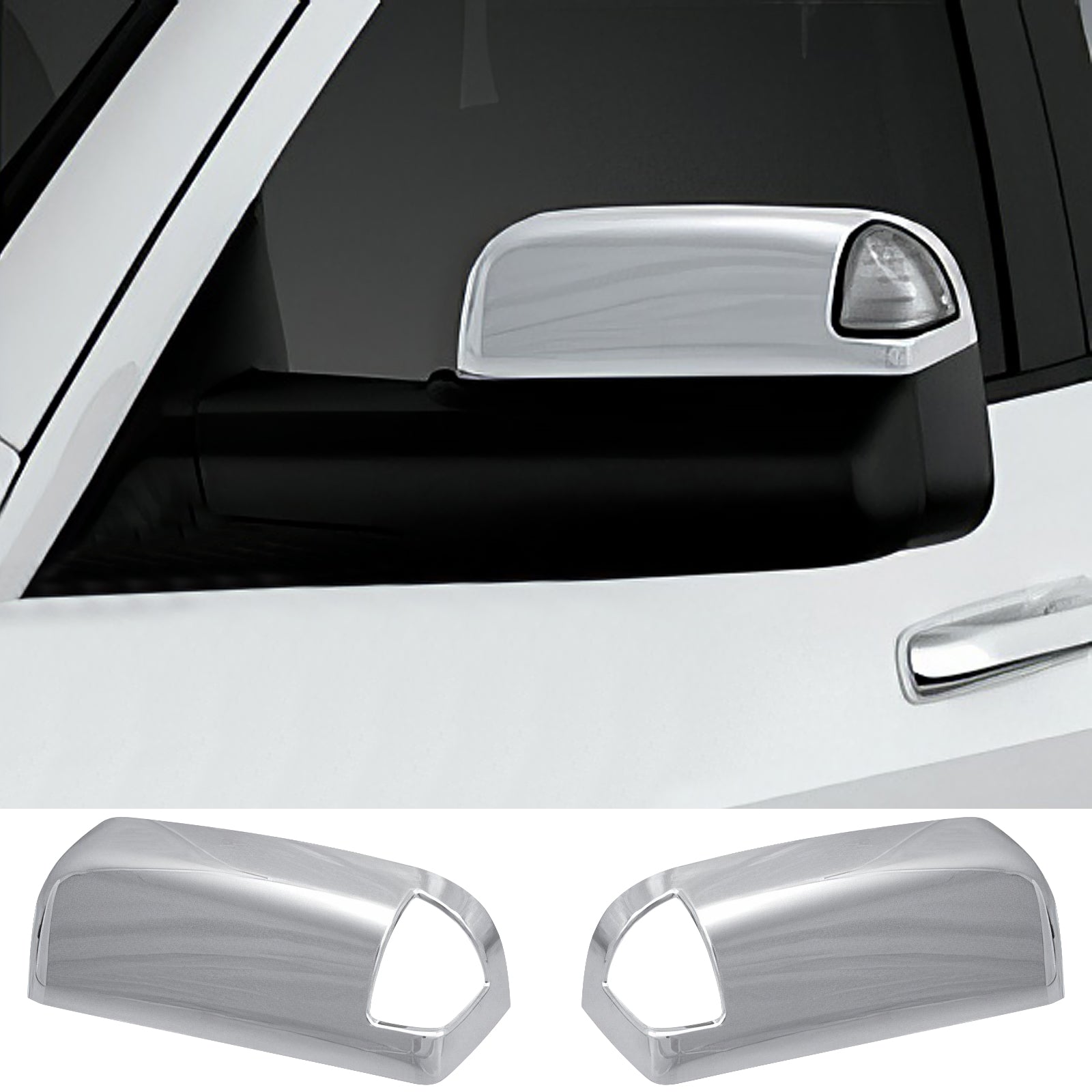 IKON MOTORSPORTS Mirror Cover, Compatible with 2009-2015 Dodge Ram 1500 2500 3500, W/Turn Signal Light Cut Out ABS Plastic Chrome Rear View Mirror Protector Cap, 2PCS