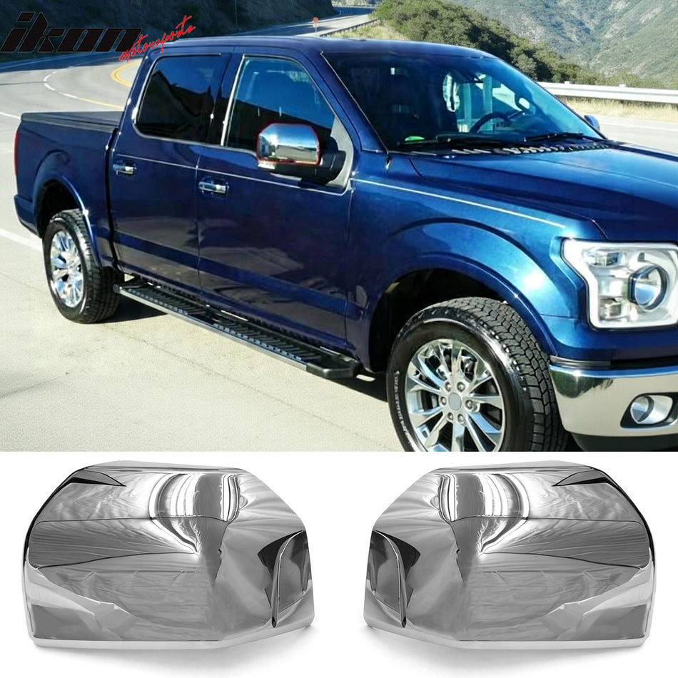 2015-2020 Ford F-150 Pickup Side Mirror Covers Caps Chrome ABS Pair