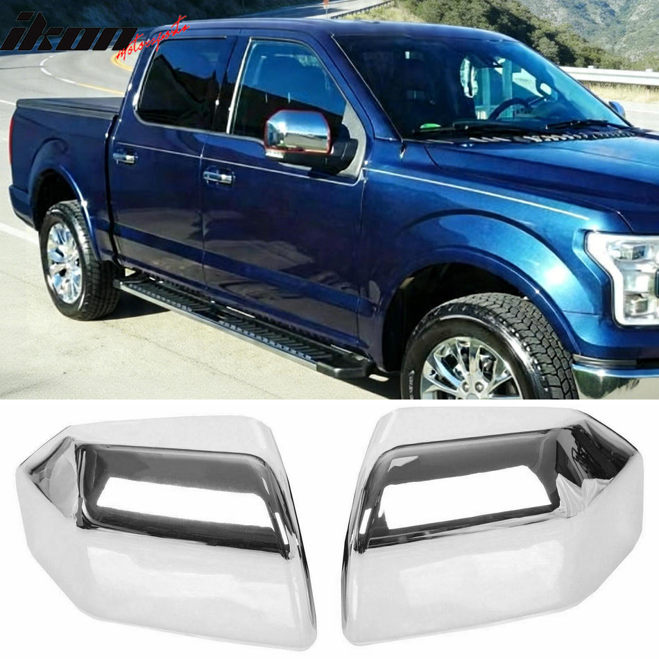 2015-2020 Ford F-150 Pickup Side Mirror Covers Caps Chrome ABS Pair